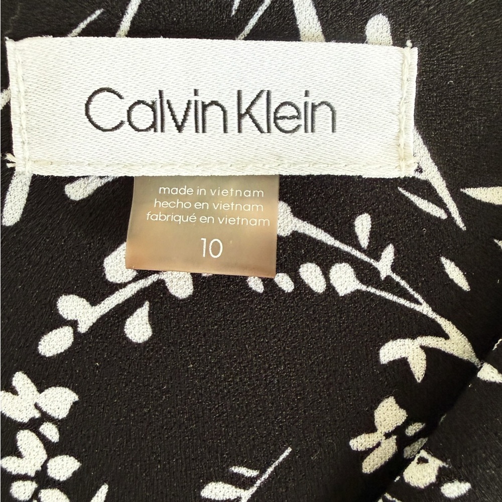 Calvin Klein Black White Floral Jumpsuit Wide Leg Belted Size 10 Cropped - Picture 3 of 10